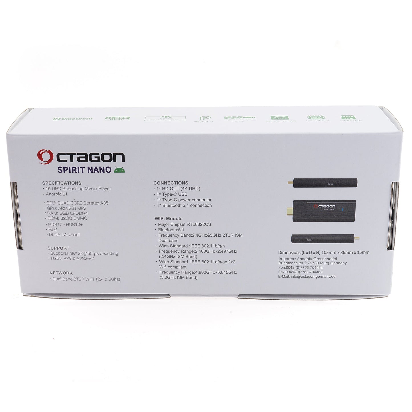 OCTAGON SPIRIT NANO 4K UHD HDR10+ ANDROID TV Stick IPTV OTT MEDIA STREAMING WLAN 5G Bluetooth