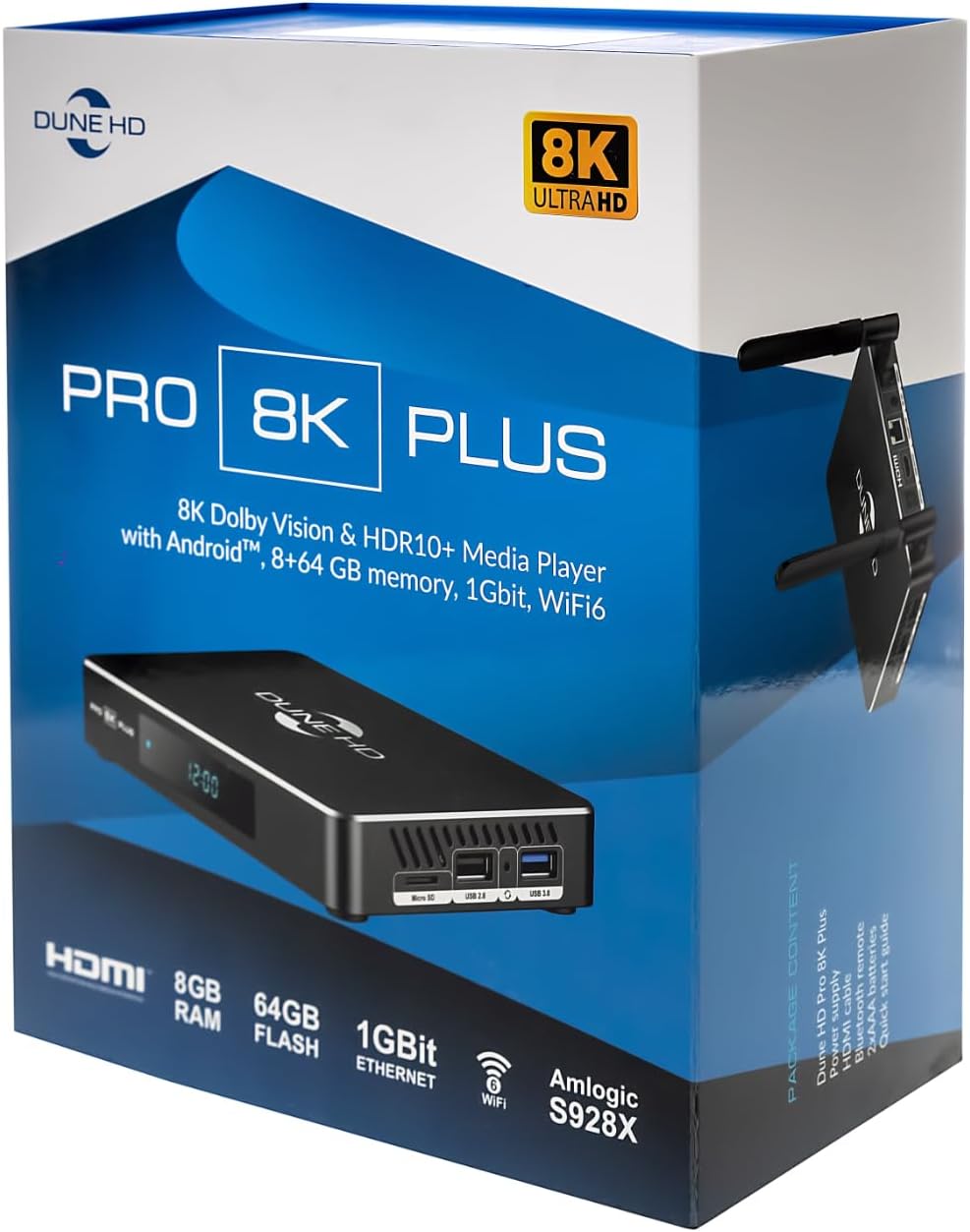 Dune HD Pro 8K Plus, Media Player, Android Box, Dolby Vision, Atmos, HDMI 2.1a, BT5, WiFi 6, USB 3, 8Kp60 HDR, 4Kp60, 1080p, AV1, YouTube 8K