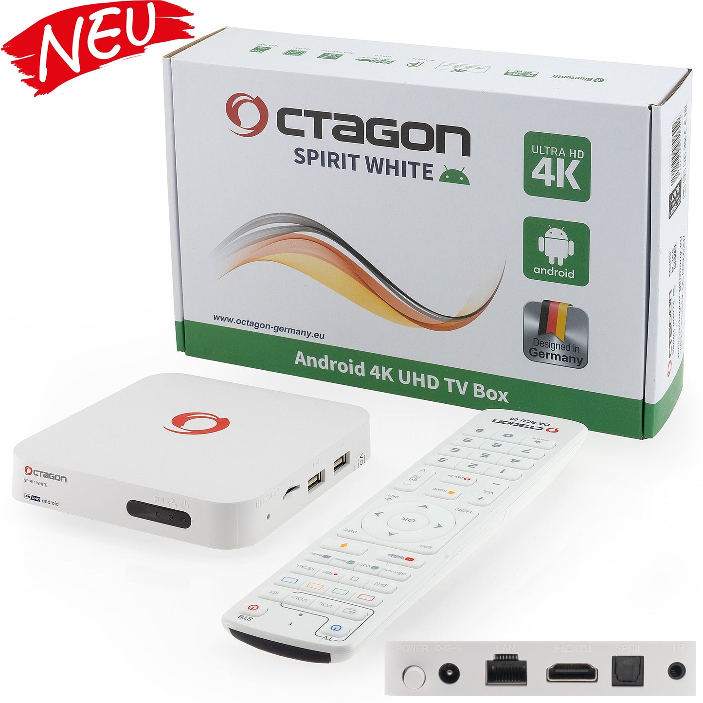 Octagon SPIRIT 4K UHD HDR10+ ANDROID TV IPTV OTT MEDIA STREAMING BOX 5G WiFi BLUETOOTH Weiss